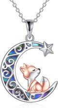 wholesale 925 Sterling Silver Crystal Abalone Shell Crescent Moon Fox Star Charm Pendant Necklace-0-0