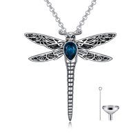 wholesale 925 Sterling Silver Dragonfly Pendant Necklace Wholesale With Crystal-Crystal-Simulated Blue Zircon