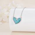 wholesale 925 Sterling Silver Turquoise Stone Heart Pendant Necklace for Women - Elegant Love Charm Jewelry-0-2