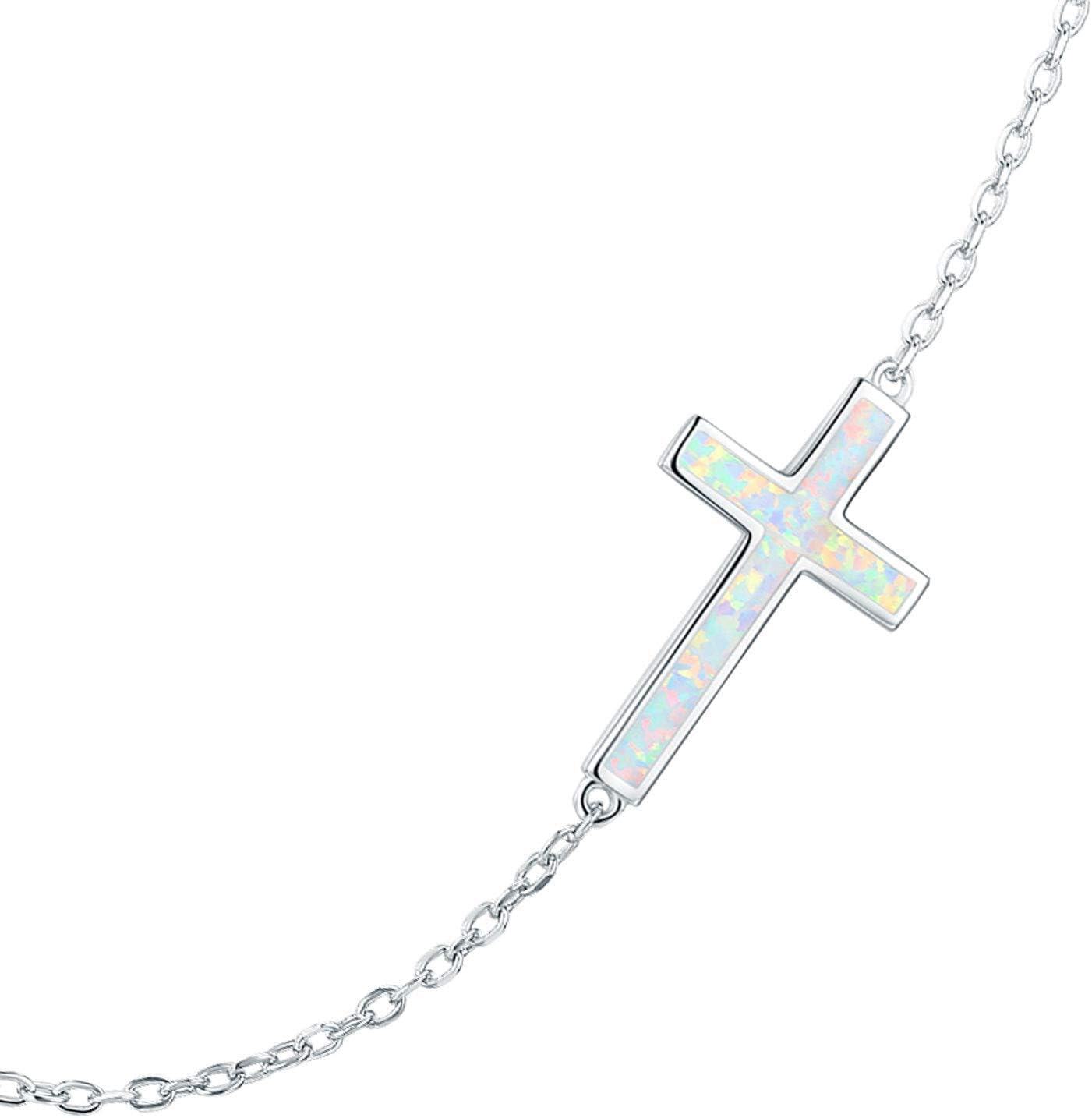 Sterling Silver Birthstone Faith Cross Pendant Necklace for Women-Sideway Cross-Sideway Cross