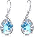 wholesale 925 Sterling Silver Teardrop Moonstone Earring with Blue Flower and Tree Design-0-0
