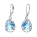 wholesale 925 Sterling Silver Blue Flower Drop Earrings Wholesale With Crystal Accents-0-0