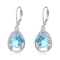 wholesale 925 Sterling Silver Blue Flower Drop Earrings Wholesale With Crystal Accents-Forget-Me-Not