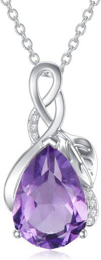 wholesale 925 Sterling Silver Natural Amethyst Necklace - Elegant Purple Gemstone Jewelry for Women, Adjustable 18'' Chain, Gift Ready-01-Pear Amethyst