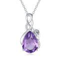 wholesale 925 Sterling Silver Amethyst Teardrop Pendant Necklace With Leaf Design-0-0