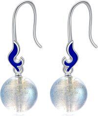 wholesale 925 Sterling Silver Birthstone Dangle Drop Earrings for Women Girls-Grey Moonstone Beads