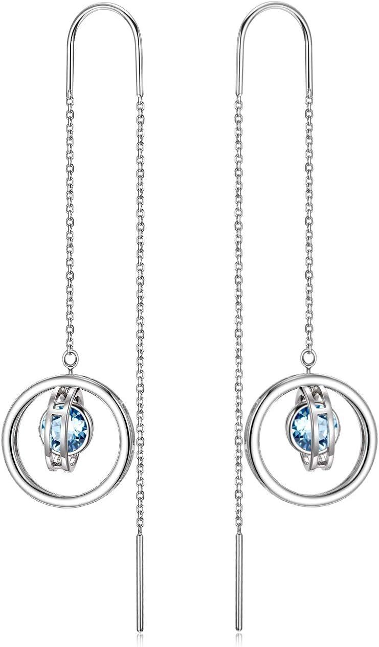 925 Sterling Silver Aqua Blue Circle Drop Earrings Austrian Crystals s for Women-0-0