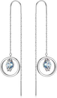 wholesale 925 Sterling Silver Aqua Blue Circle Drop Earrings Austrian Crystals s for Women-Star