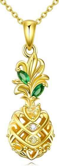 wholesale Gold 925 Sterling Silver Heart-Shaped Pendant with Green Stones and Yellow Crystal for Women's s-Pineapple