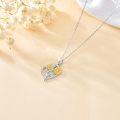 wholesale 14K White Gold CZ Sunflower Heart Pendant Necklace - Adjustable Chain Length (16-18)-0-3