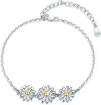 wholesale 925 Sterling Silver Daisy Flower Chain Link Bracelet with Gold Beads for Women and Girls-Daisy Bracelet #2