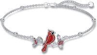 wholesale 925 Sterling Silver Red Cardinal Bird Charm Bracelet with Crystal Accents and Chain Links-Red Cardinal