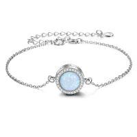 wholesale 925 Sterling Silver Round White Opal Cz Halo Chain Bracelet-Opal Urn Bracelet
