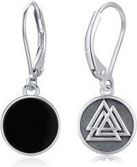 wholesale 925 Sterling Silver Black Onyx Celtic Tree of Life Valknut Viking Drop Earrings-Valknut