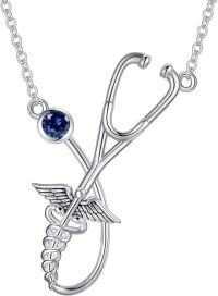 wholesale 925 Sterling Silver Birthstone Stethoscope Necklace Nurse Graduation Gift-September