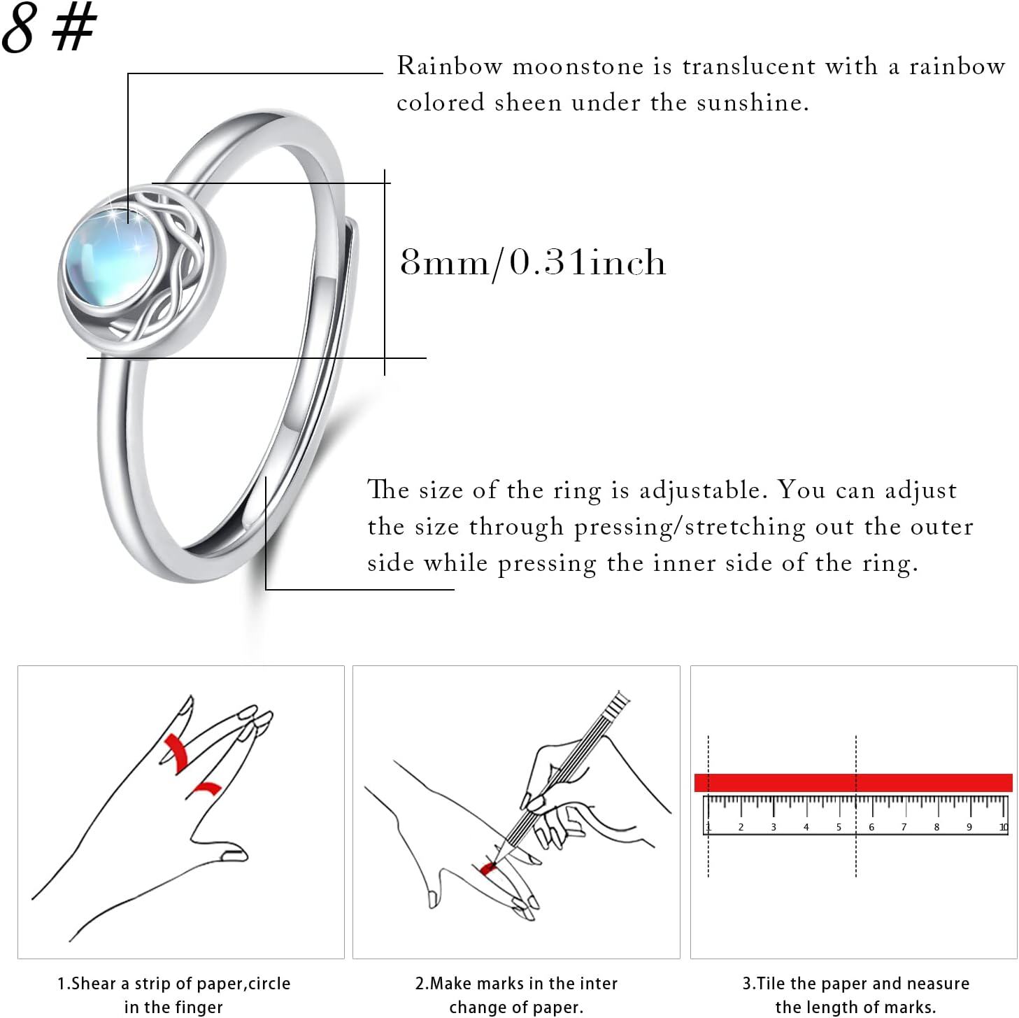 wholesale 925 Sterling Silver Moonstone Celtic Knot Open Band Ring - Elegant  for Her-0-3