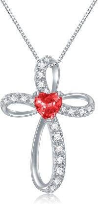 wholesale 925 Sterling Silver Birthstone Cross Necklace for Women Birthday Mother s Day Gift ( )-01-Jan Birthstone - Garnet