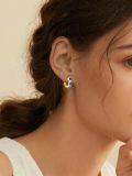 wholesale Gold-Plated 925 Sterling Silver Blue Sapphire Pear-Shaped Hoop Earrings with Cubic Zirconia Accents-0-3