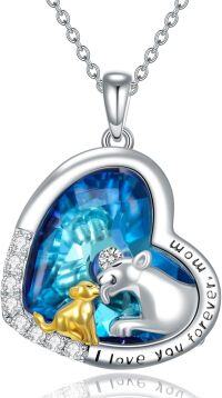 wholesale 925 Sterling Silver Mom and Baby Bear Love You Forever Heart Pendant Necklace Gifts for Women-Lion Crystal