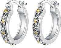 wholesale 925 Sterling Silver Floral Huggie Hoop Earrings with Daisies and Butterflies-Lily Filigree