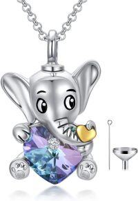 wholesale 925 Sterling Silver Purple Crystal Heart Elephant Cremation Pendant Necklace with Funnel and Fill Tool - Pet Keepsake s-Purple-blue