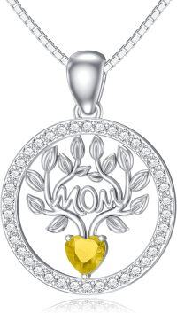 wholesale 925 Sterling Silver 12 Birthstones Tree of Life Necklace for Mom-Simulated Citrine-Nov.