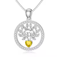 wholesale 925 Sterling Silver 12 Birthstones Tree of Life Necklace for Mom-Simulated Citrine-Nov.