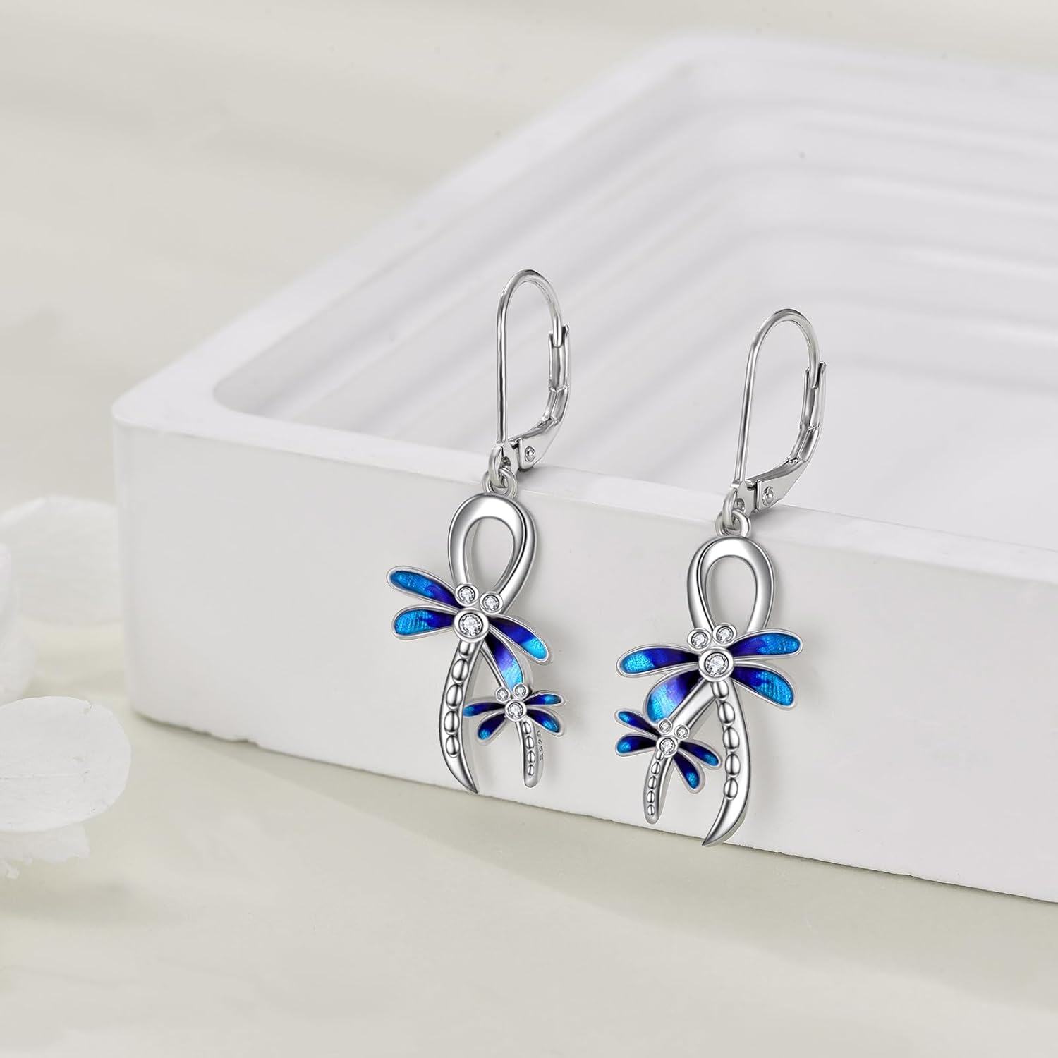 Sterling Silver Owl Dragonfly Butterfly Black Cat Hummingbird Dangle Earrings-0-2
