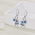 wholesale 925 Sterling Silver Blue Enamel Dragonfly Leverback Drop Earrings for Women Girls  4cm Long-0-1