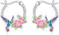 wholesale 925 Sterling Silver Hummingbird Flower Enamel Twist Loop Earrings  for Women-0-0