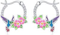 wholesale 925 Sterling Silver Hummingbird Flower Enamel Twist Loop Earrings  for Women-Hummingbird