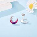 wholesale 925 Sterling Silver Crescent Moon Star Purple Pink Enamel Stud Earrings-0-2