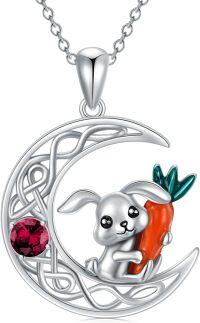wholesale 925 Sterling Silver Birthstone Bunny Moon Pendant Necklace Rabbit Crescent Gift-July