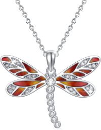 wholesale 925 Sterling Silver CZ Inlaid Red Abalone Shell Dragonfly Pendant Necklace for Women and Girls-Dragonfly necklace 1