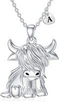 wholesale Sterling Silver Highland Cow Birthstone Necklace Jewelry Gifts for Women Girls-0-0