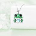 wholesale 925 Sterling Silver Green Enamel Heart Moonstone Frog Pendant Necklace for Women Gifts-0-2