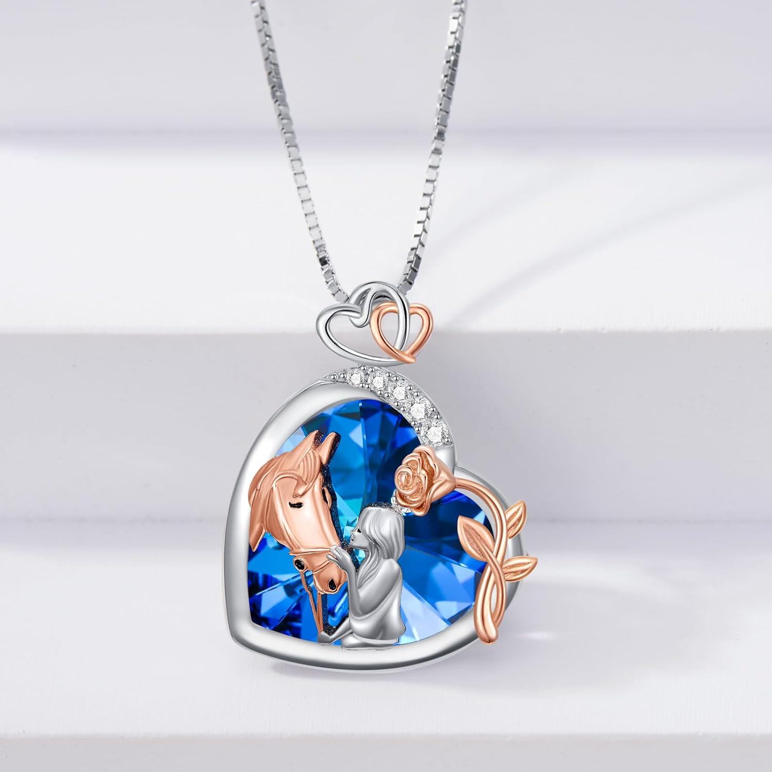 Sterling Silver Crystal Dog Cat Horse Pendant Necklace -0-4