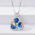 wholesale 925 Sterling Silver Blue Crystal Heart Girl & Horse Pendant Necklace-0-3