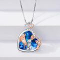 wholesale 925 Sterling Silver Horse Girl Heart Pendant Necklace Blue Crystal Rose Gold Plated-0-3