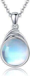 wholesale 925 Sterling Silver Moonstone Wire Wrapped Teardrop Pendant Necklace-0-0