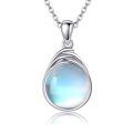 wholesale 925 Sterling Silver Moonstone Teardrop Pendant Necklace Platinum Plated Wire Wrapped Chain-0-0