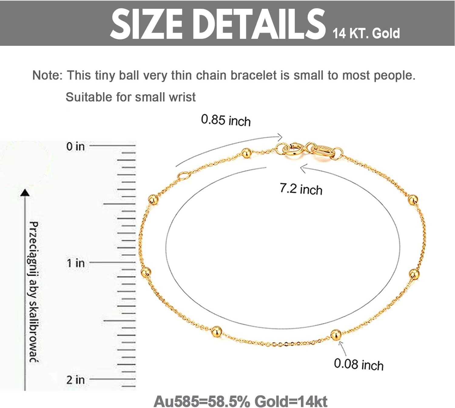 wholesale 14K Gold Bead Thin Chain Bracelet for Women Real Gold Jewelry-0-1