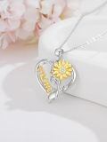 wholesale 925 Sterling Silver Mom Sunflower Heart Two Tone Moissanite Pendant Necklace-0-3