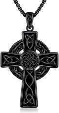 wholesale 925 Sterling Silver Black Onyx Celtic Knot Cross Pendant Necklace  Norse Viking Jewelry for Men Women-0-0