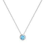 wholesale 925 Sterling Silver Green CZ Round Pendant Chain Necklace for Women Girls-December - Sea Blue