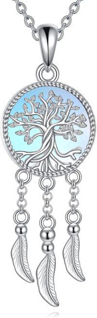 wholesale 925 Sterling Silver Blue Moonstone Dreamcatcher Tree of Life Pendant Necklaces for Women-Dream Catcher Tree of Life