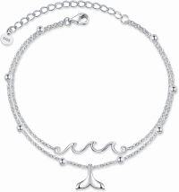 wholesale 925 Sterling Silver Whale Tail Wave Charm Anklet Jewelry for Women Girls-Wave