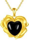 wholesale 925 Sterling Silver Plated Gold Heart Black Onyx Stone Pendant Necklace for Women-0-0