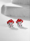 wholesale 925 Sterling Silver Red Enamel Pink Heart Crystal Mushroom Stud Earrings for Girls and Women-0-1