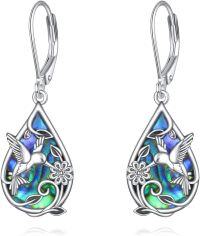 wholesale 925 Sterling Silver Abalone Shell Hummingbird Leverback Dangle Earrings-Oxidation Hummingbird